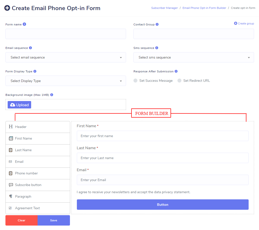 Email Phone Opt-in Form Builder