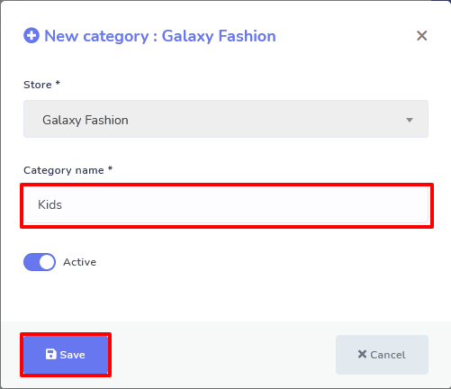 Screen shots: Add category box.