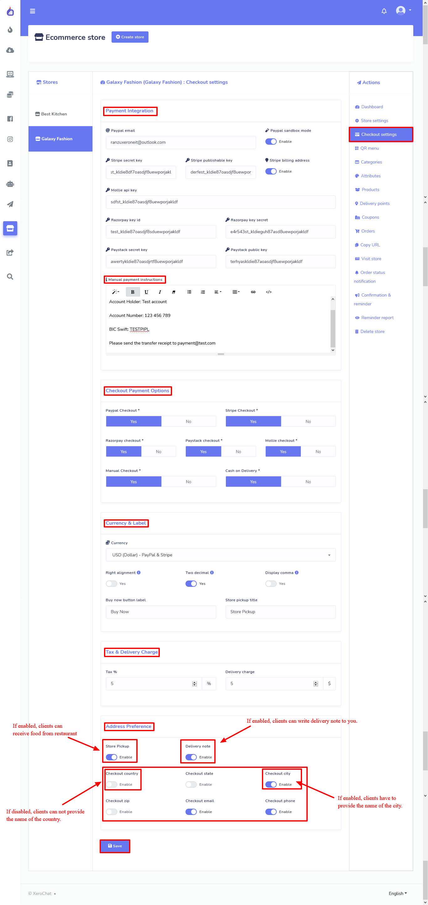 Screenshot of making the checkout setting.