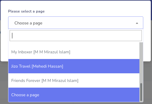 select a page from a drop-down menu