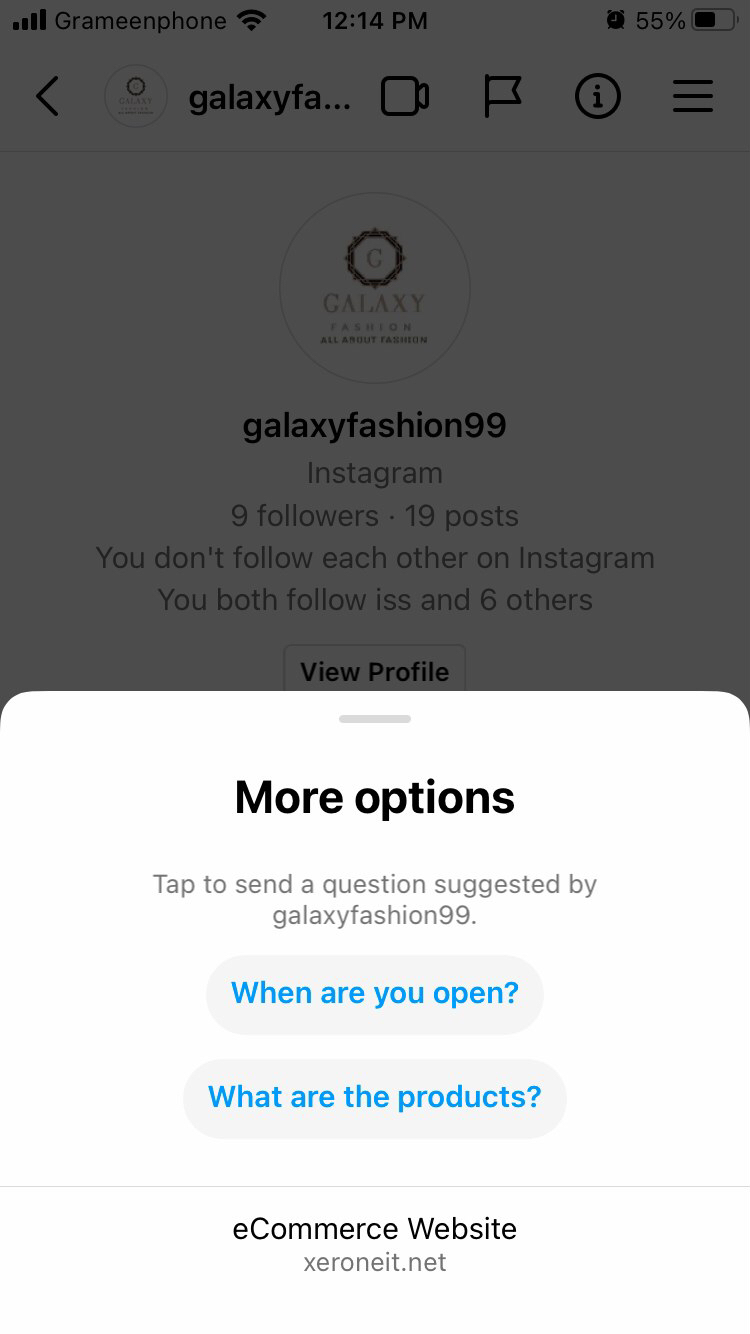 persistent menu on Instagram
